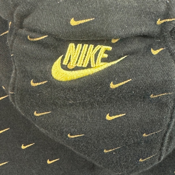 Nike All Over Swoosh Hoodie Black Gold Men’s Large Pullover Sweatshirt - Picture 9 of 10